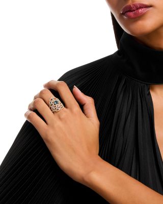 London Blue Topaz, Blue Topaz & Diamond Flower Statement Ring in 14K Yellow Gold
