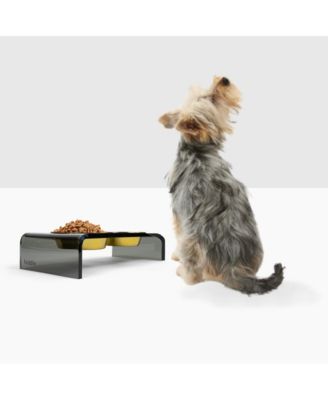 Small Smoke Grey Double Pet Feeder, 1 Pint Bowls