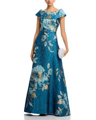 Off-the-Shoulder Metallic Floral Jacquard Gown