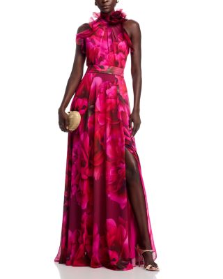 Floral Organza Halter Gown