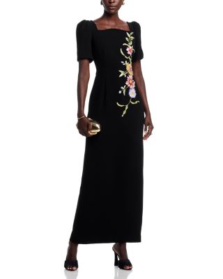 Floral Appliqu&eacute; Crepe Gown