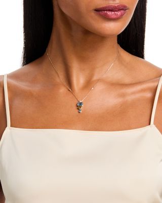 Swiss Blue Topaz, Peridot & Diamond Pendant Necklace in 14K Yellow Gold, 18"