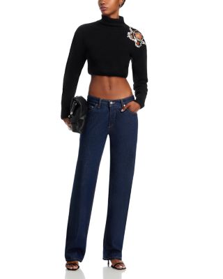 Crystal Turtleneck Cluster Flower Cropped Sweater