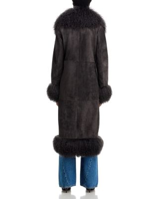 Dorothy Leather & Shearling Trim Midi Coat