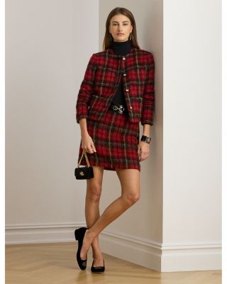 Plaid Mohair Pencil Miniskirt