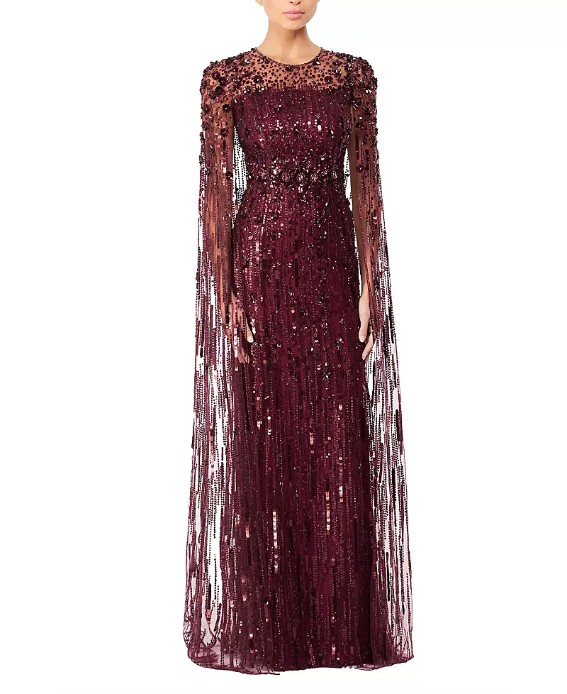 Jenny Packham Ruby Embellished Cape Maxi Dress