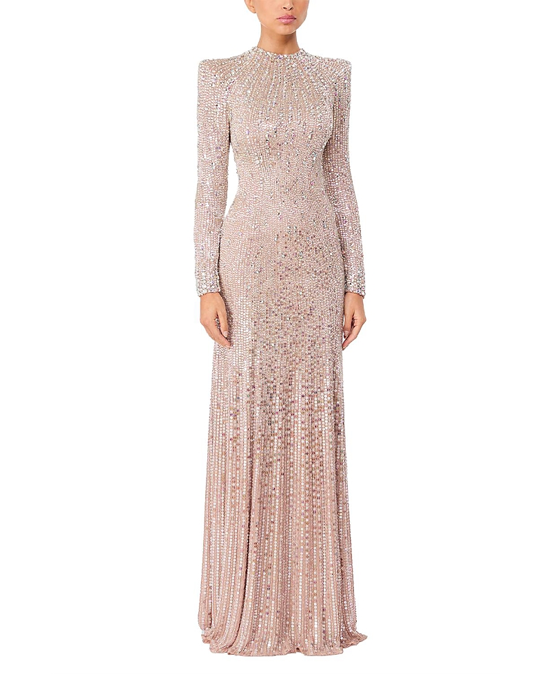 Jenny Packham Rory Embellished Mock-neck Maxi Dress In Pink