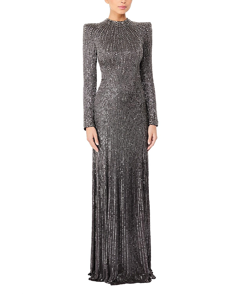 Jenny Packham Rory Embellished Mock-neck Maxi Dress In Gray