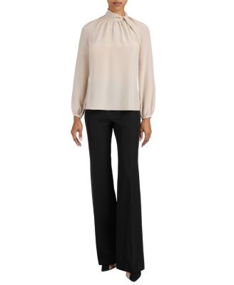 Dakota Silk Mock Neck Blouse with Long Lantern Sleeves