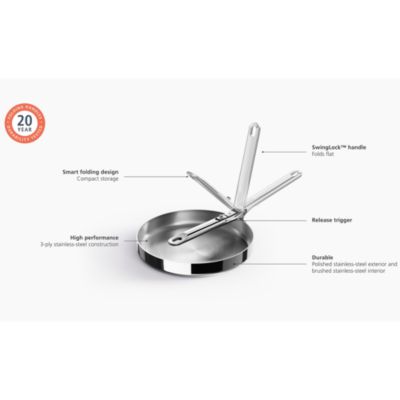 Space Steel 9.5" Stainless Steel Frying Pan with Folding Handle