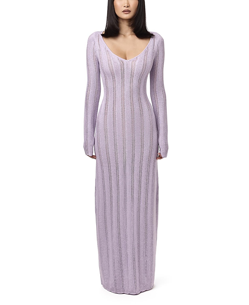 Naked Wardrobe Knit V-neck Maxi Dress In Purple