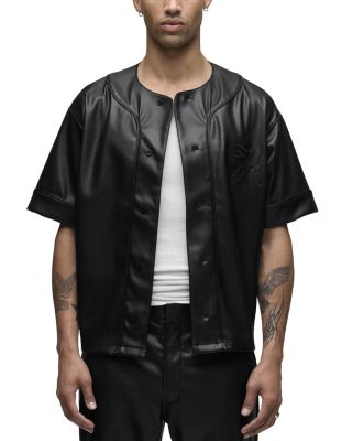 Faux Leather Baseball Jersey