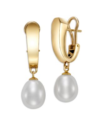 Freshwater Pearl Huggie Hoop Earrings in 14K Yellow Gold