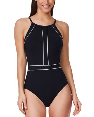 Contrast High Neck One Piece Swimsuit