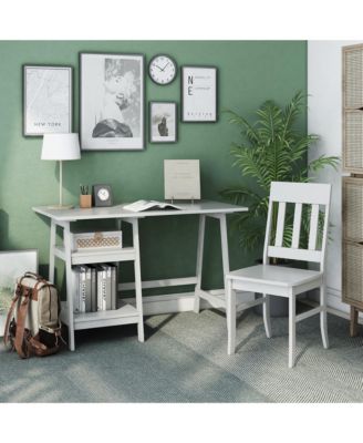 Salina Solid Wood 2-Shelf Writing Desk with Chair