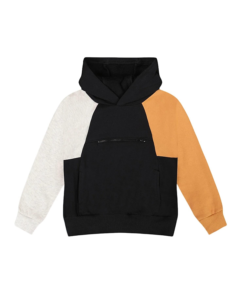 Deux Par Deux Pullover Hooded Fleece Sweatshirt With Zip Pocket In Black