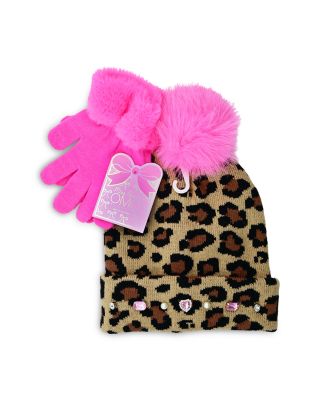 Girls' Leopard Print Hat & Gloves Set 
