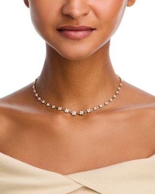 Diamond Flower Quad Cluster Graduated Collar Necklace in 14K Yellow Gold, 3.0 tcw
