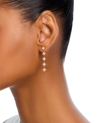 Diamond Clover Cluster Linear Drop Earrings in 14K Yellow Gold, 0.50 tcw