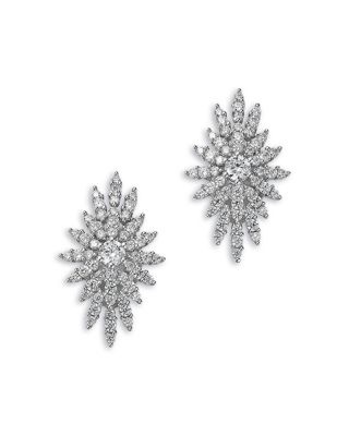 Diamond Retro Chic Starburst Stud Earrings in 14K White Gold, 1.5 tcw
