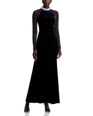 Necklace Collar Illusion Sleeve Velvet Gown