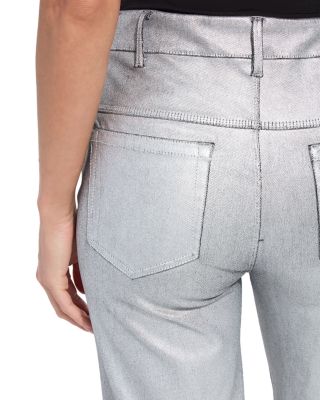 Coated High Rise Ankle Wide Leg Jeans in Metallic Silver