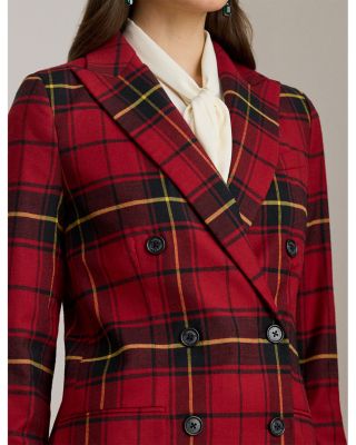 Plaid Double Breasted Wool Blend Blazer