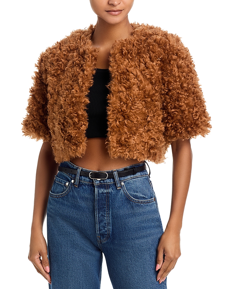 Frame The Plush Bolero Faux Fur Jacket In Brown