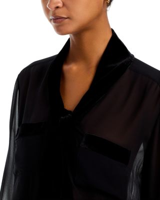The Velvet Trim Modern Tie Silk Blouse