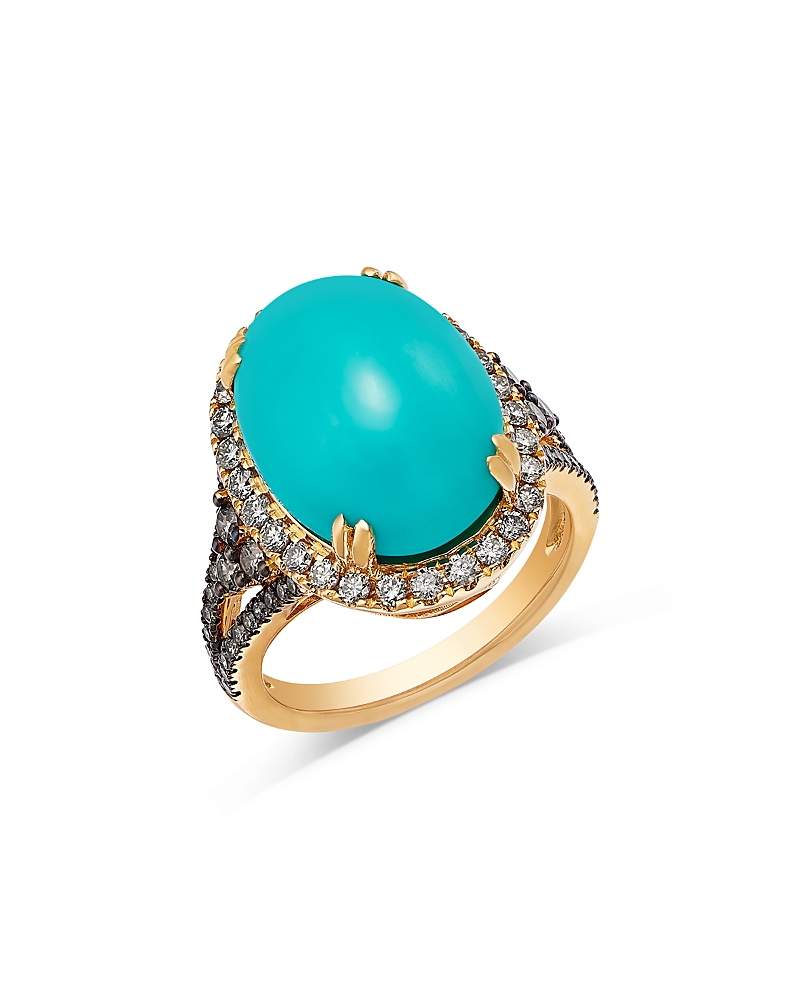Bloomingdale's Fine Collection Turquoise & Diamond Halo Ring In 14k Gold In Blue