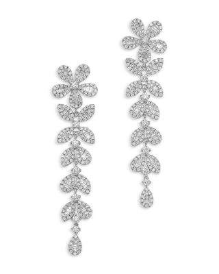 Diamond Flower Drop Earrings in 18K White Gold, 3.5 tcw