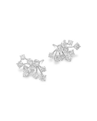 Diamond Scattered Cluster Statement Earrings in 14K White Gold, 3.3 tcw