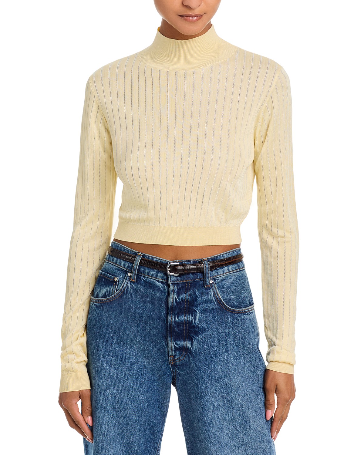 Frame The Crop Fitted Turtleneck in Butter