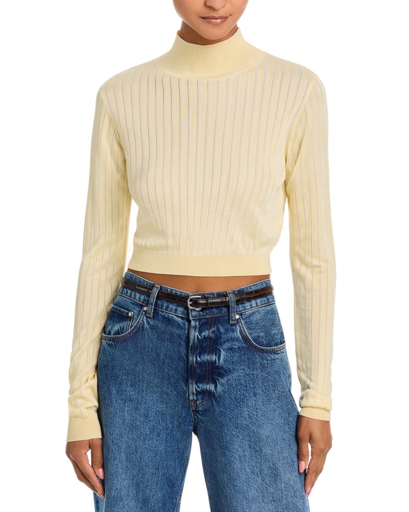 Frame The Crop Fitted Turtleneck in Butter