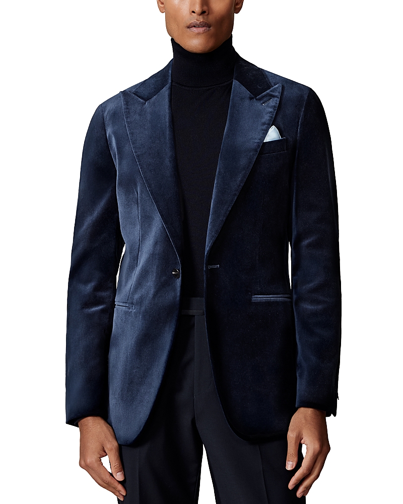 Reiss Apsara Peak Lapel Velvet Blazer In Blue