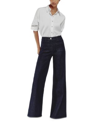 Petite Bella Mid Rise Wide Patch Pocket Jeans in Dark Blue