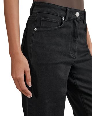 Petite Selin Mid Rise Straight Leg Jeans in Black