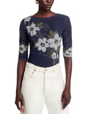 Ruched Sleeve Mesh Tee