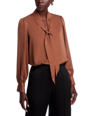 Long Sleeve Bow Tie Neck Blouse