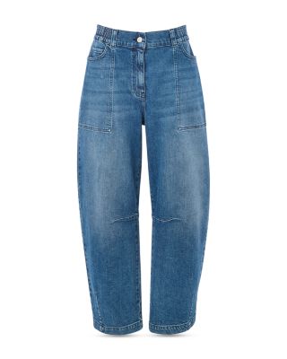 Petite Elasticated Waist Barrel Jeans in Denim
