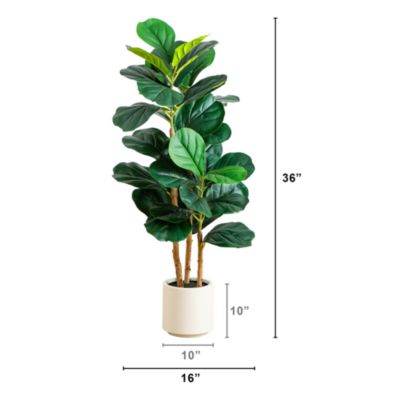 3&#39; Artificial Fiddle Leaf Tree in Decorative White Planter