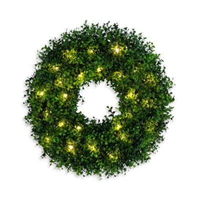 18" Pre-Lit Artificial Boxwood Wreath with 25 Warm White LED Lights
