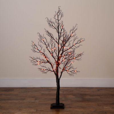4' Pre-Lit Halloween Minimalist Twig Artificial Fall Tree with 160 Orange & Purple LED Lights