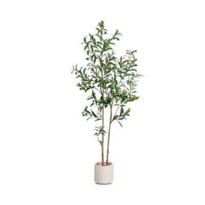 5&#39; Artificial Minimalist Olive Tree in White Decorative Planter