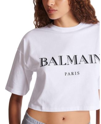  Boxy Cropped T-Shirt with Balmain Print