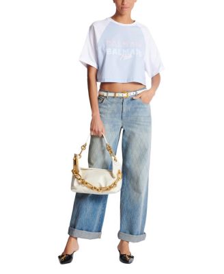 Cropped T-Shirt with Balmain Paris Print