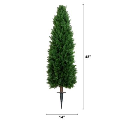 4&#39; UV Resistant Artificial Cedar Plant with Integrated Ground Stake (Indoor/Outdoor) - Set of 2