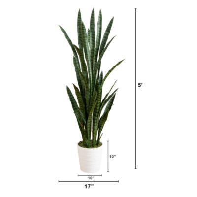 5' UV Resistant Artificial Sansevieria Plant in White Decorative Planter (Indoor/Outdoor)