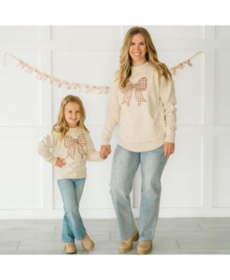  Woman Gingham Bow Patch Sweatshirt - Adult