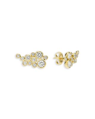 18K Yellow Gold Fizz Diamond Bezel Grape Cluster Stud Earrings
